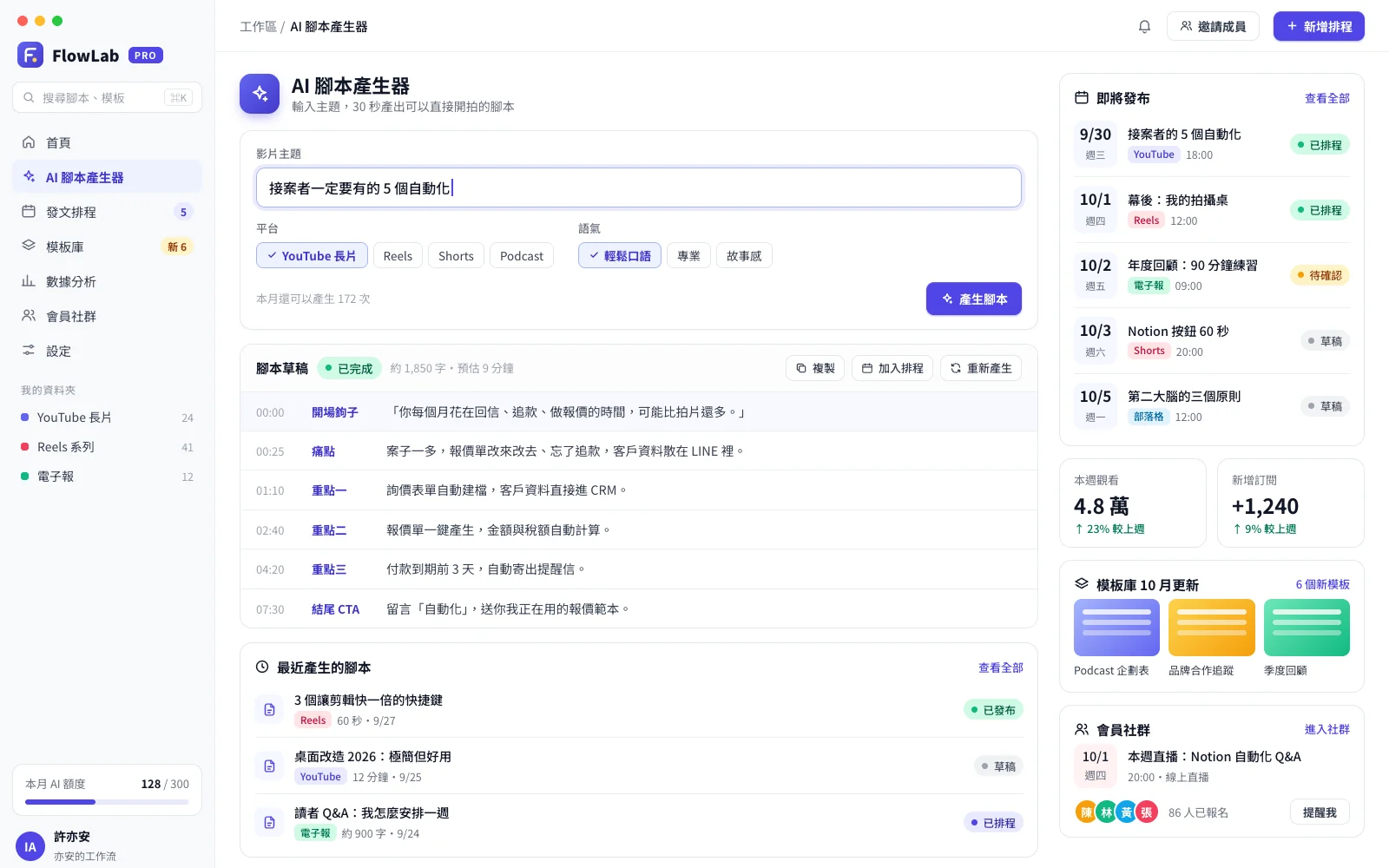 FlowLab Pro 主畫面