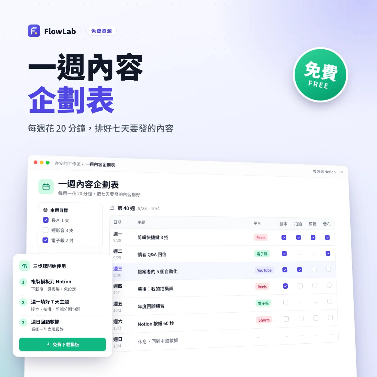 一週內容企劃表（免費）