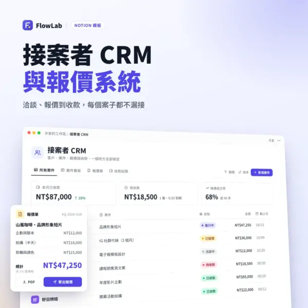 接案者 CRM 與報價系統 Notion 模板